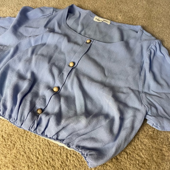 Light Blue Cropped Vintage Shirt - Small - Picture 2 of 4